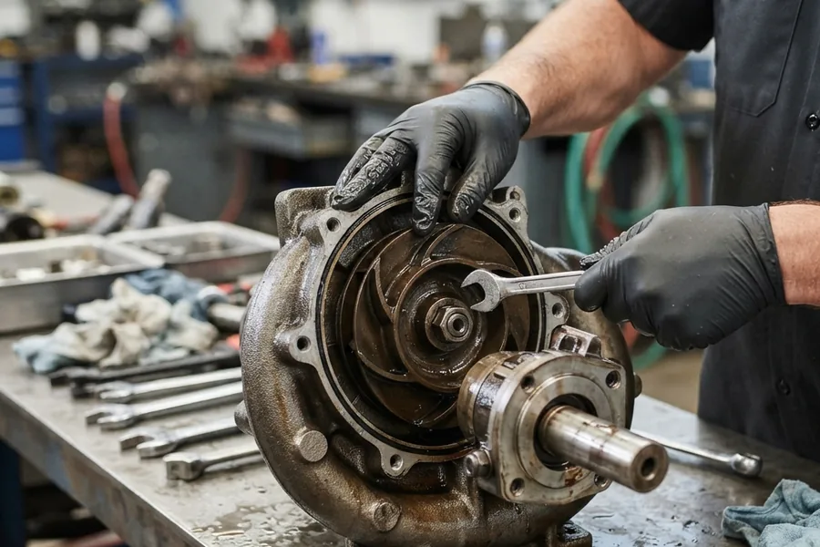 Jet pump stripped down for impeller repair