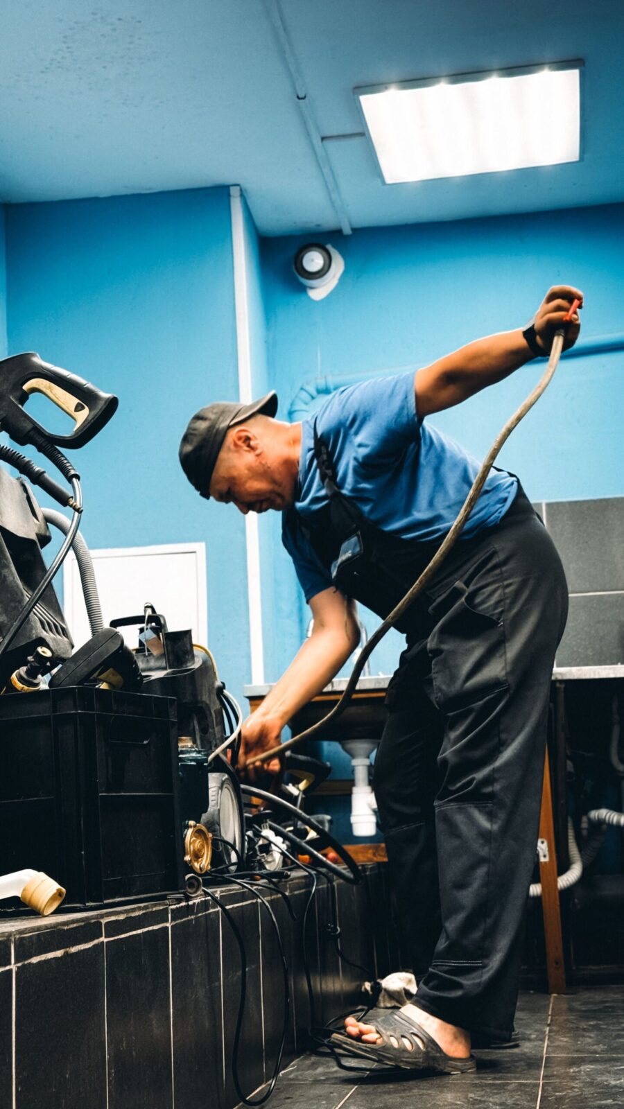 Technician testing a well pump pressure switch