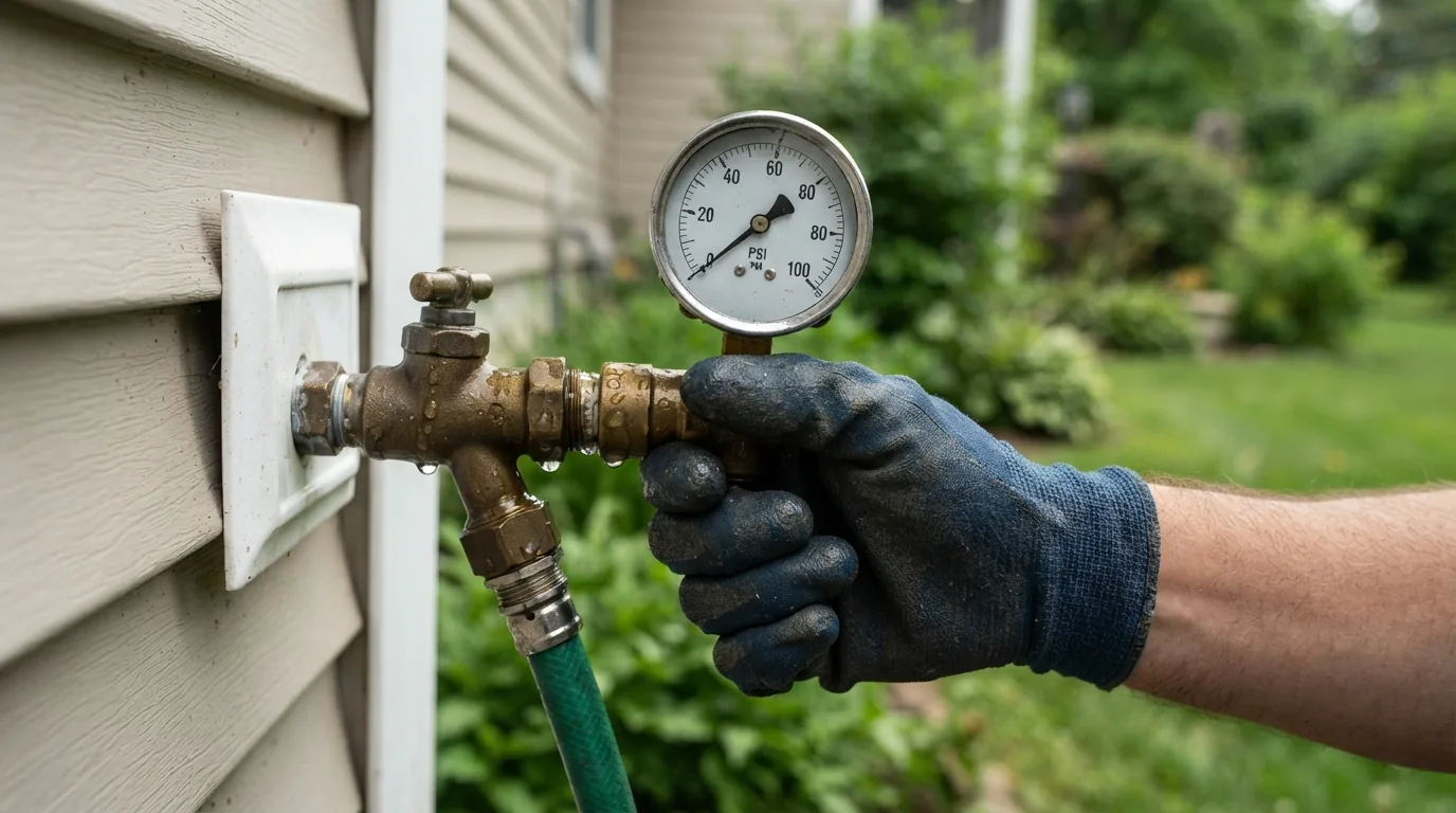 Checking water pressure at a well pressure gauge