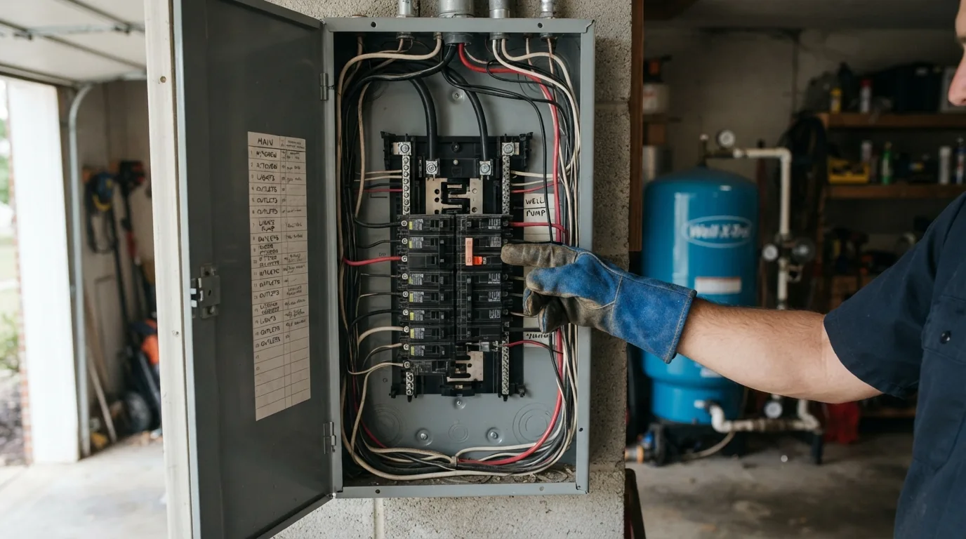 Sump pump circuit being checked at the breaker panel