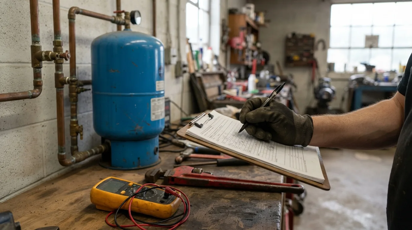 Written quote being prepared beside a well pressure tank