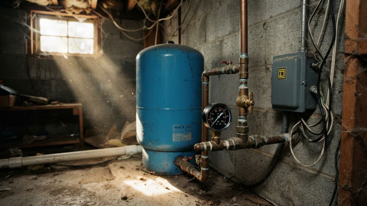 Pressure gauge reading zero next to a well pressure tank while the pump is running but no water reaches the taps